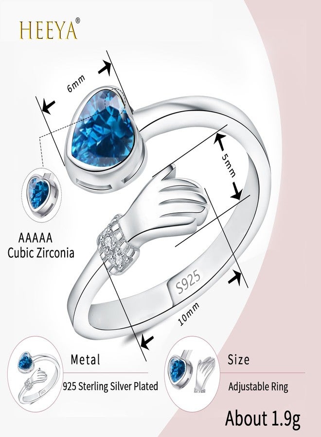 HEEYA Sterling Silver Plated Hug Rings for Women,Dainty Birthstone Rings,Blue Heart Ring for Wife Sister Daughter,Adjustable Birthstone Thumb Ring Jewelry December Birthday,Christmas Gifts for Her - Image 2